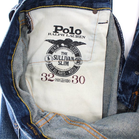 Polo Ralph Lauren Men's Blue Patch The Sullivan Slim Fit Distressed Jeans 32x30 - Picture 15 of 16